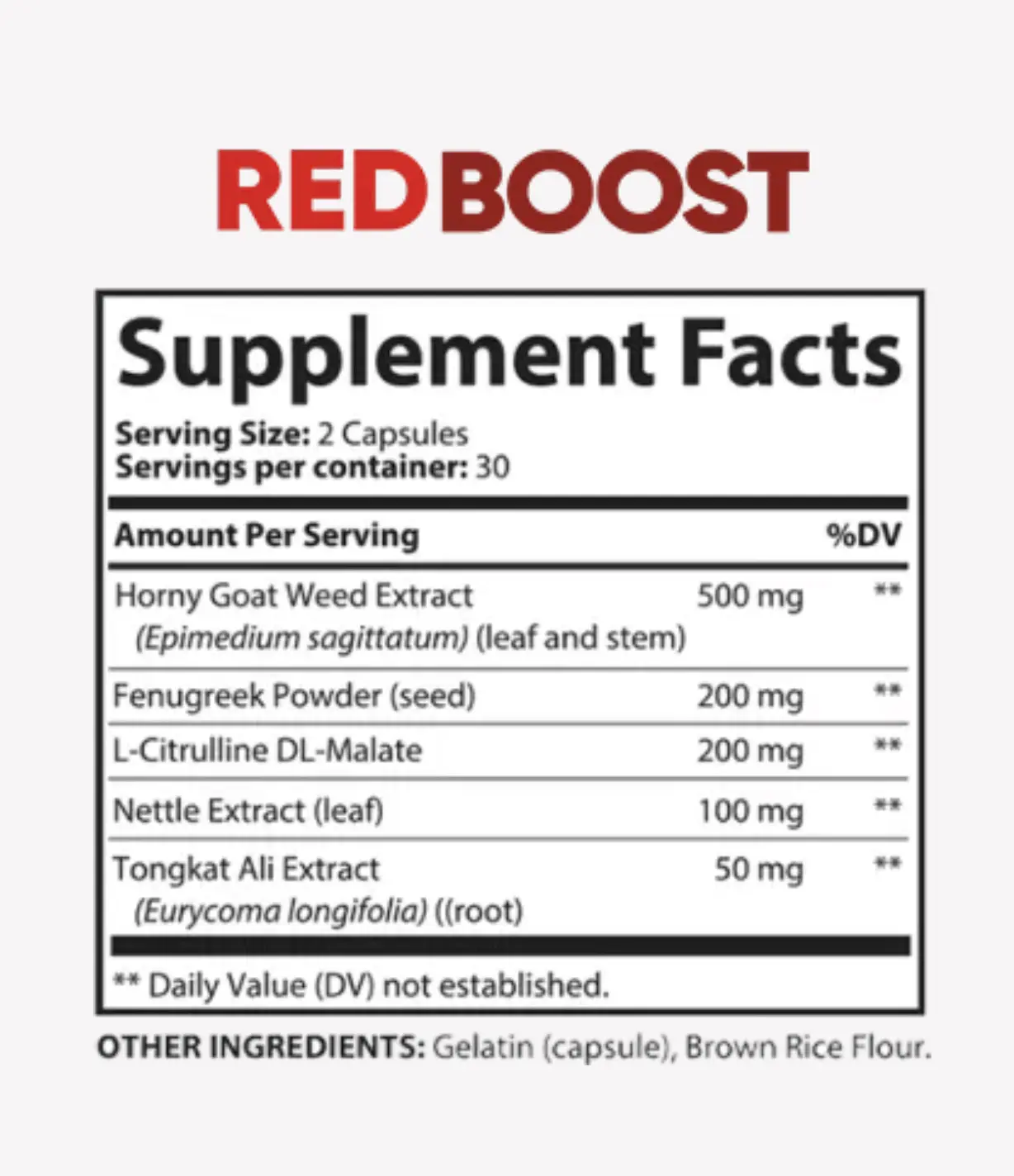 Red Boost Supplement Facts